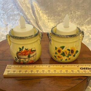Ceramic Mini Candle Jars with Fruit & Sunflower Motifs - Yellow